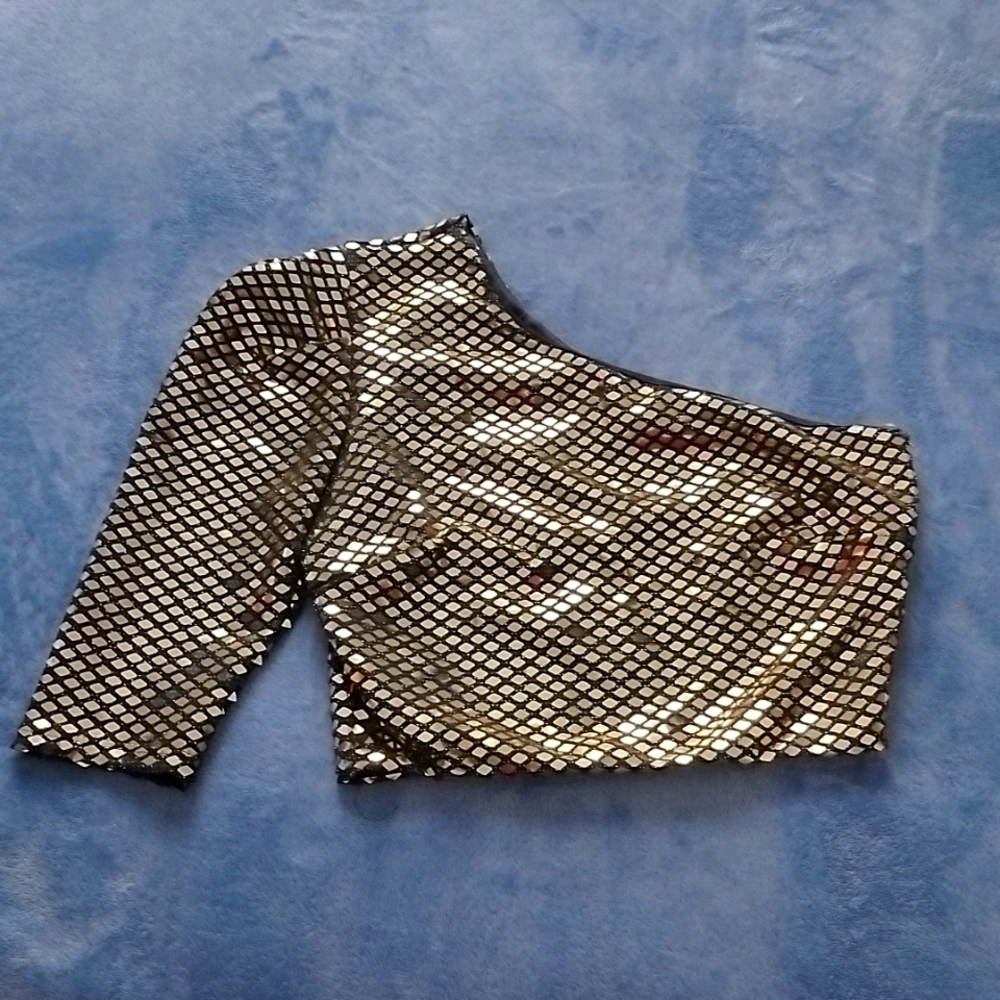 Gold Sparkle, One Shoulder Crop Top, Size S